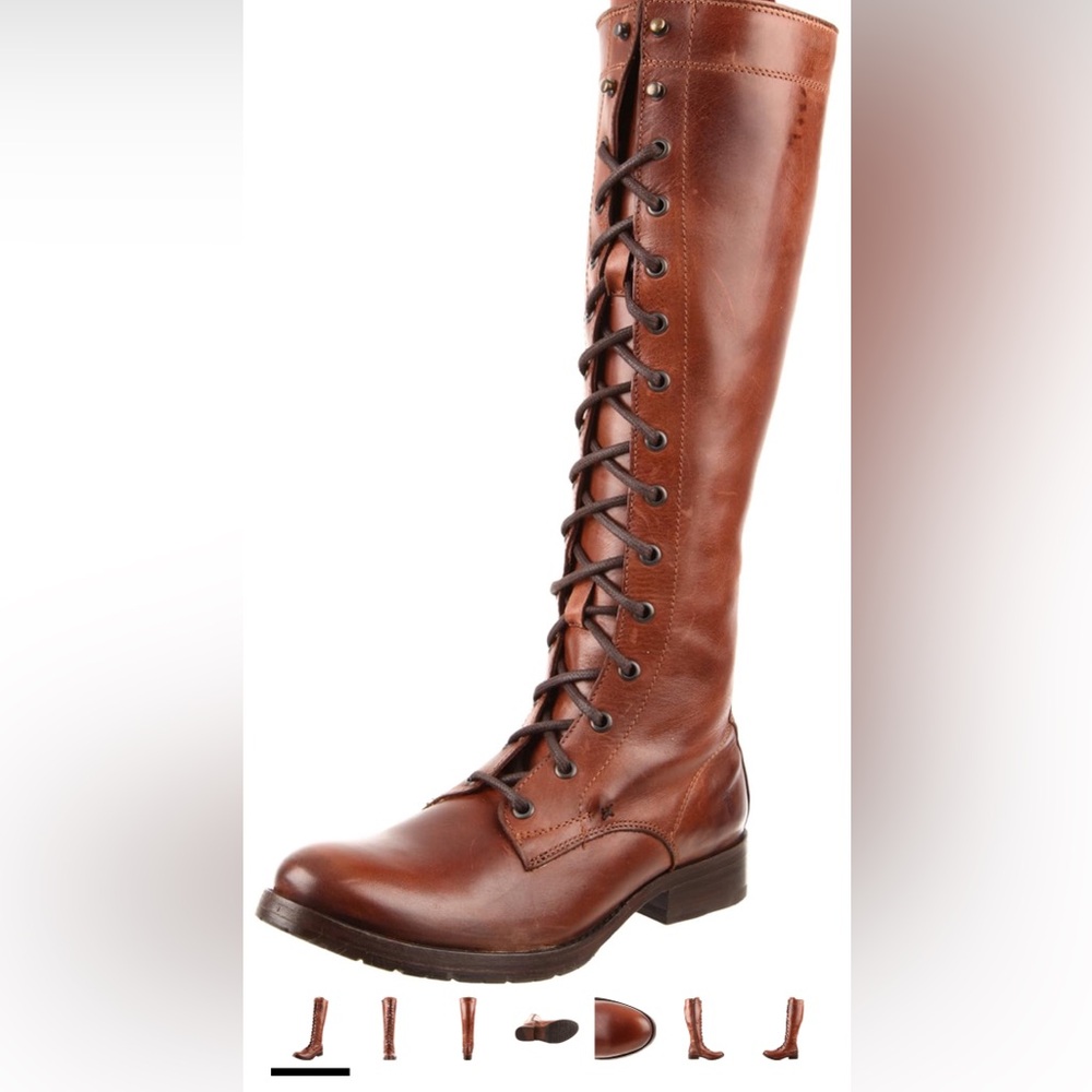 Frye Melissa Tall Classic Brown Leather Lace Up Knee High Boot Hunger Games
